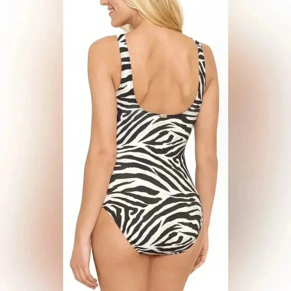 LAUREN RALPH LAUREN Zebra Ring Over-The-Shoulder One-Piece Brown 16 - Picture 7 of 13